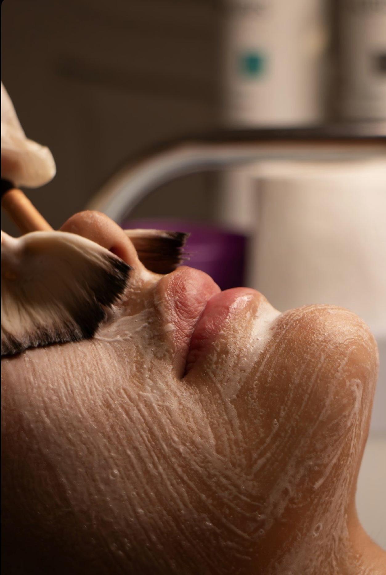 Close-up of a relaxing facial treatment at Skin by Brady